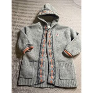 Hollister California Lambswool Hooded Cardigan Grey Southwestern Bear Womens M/L